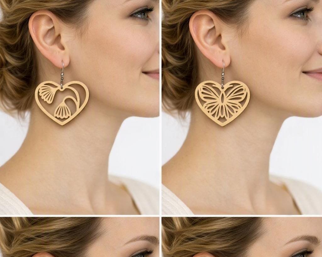 Laser-Cut Basswood Earrings • 16 Styles • Lightweight Dangle Jewelry image 0