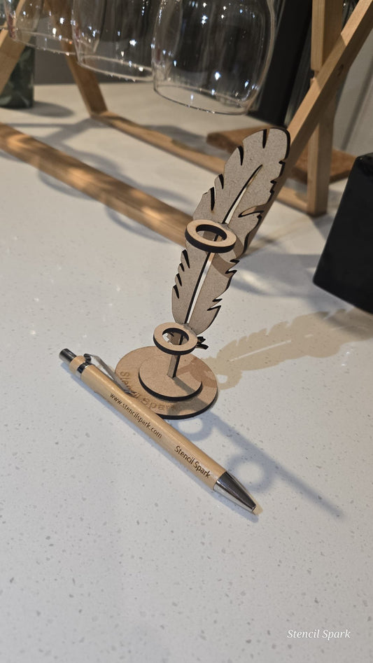 Personalise Bamboo Pen with Wooden Stand image 1