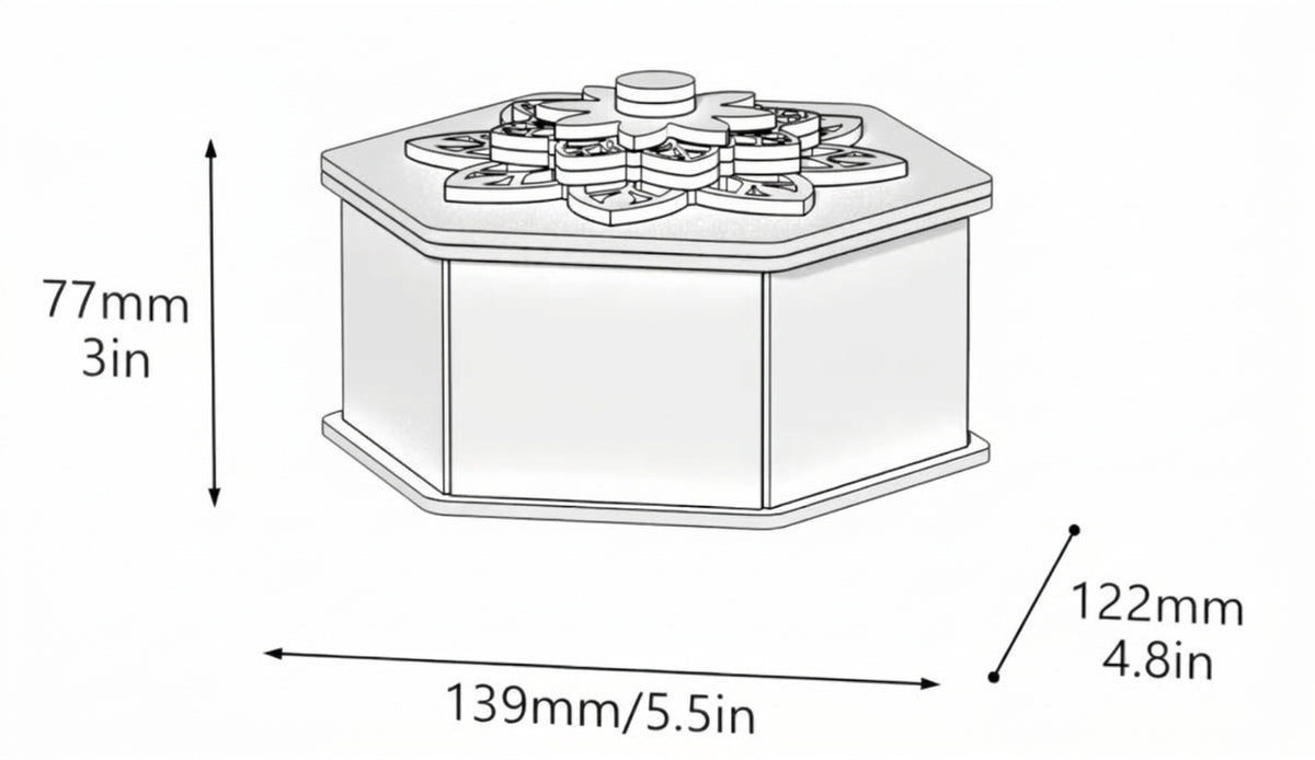 Hexagonal Wooden Keepsake Box with Floral Lid