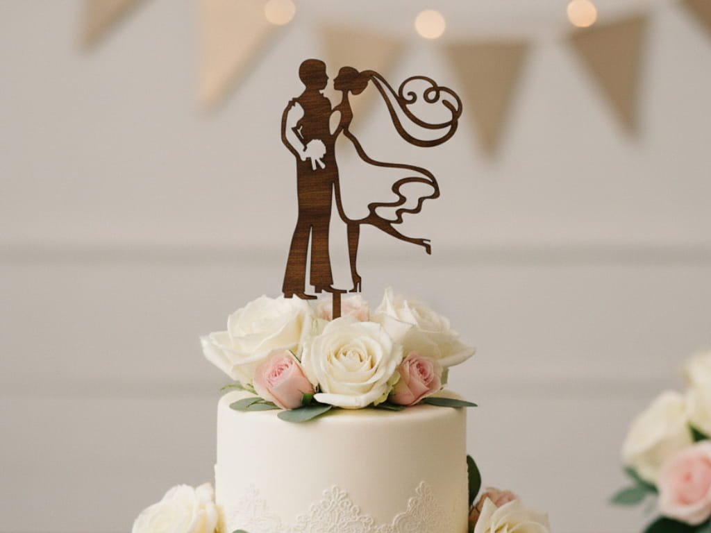 Laser Cut Bride and Groom Wedding Cake Topper image 1