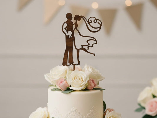 Laser Cut Bride and Groom Wedding Cake Topper image 1