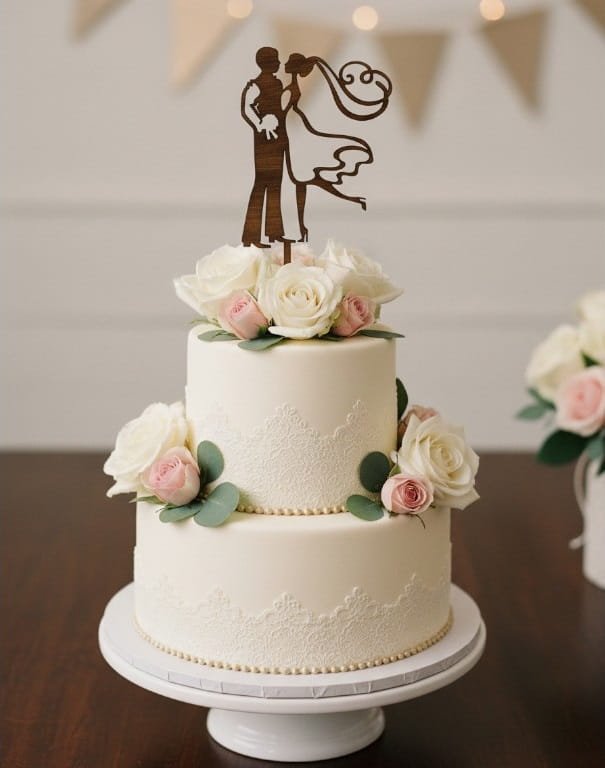 Laser Cut Bride and Groom Wedding Cake Topper image 0