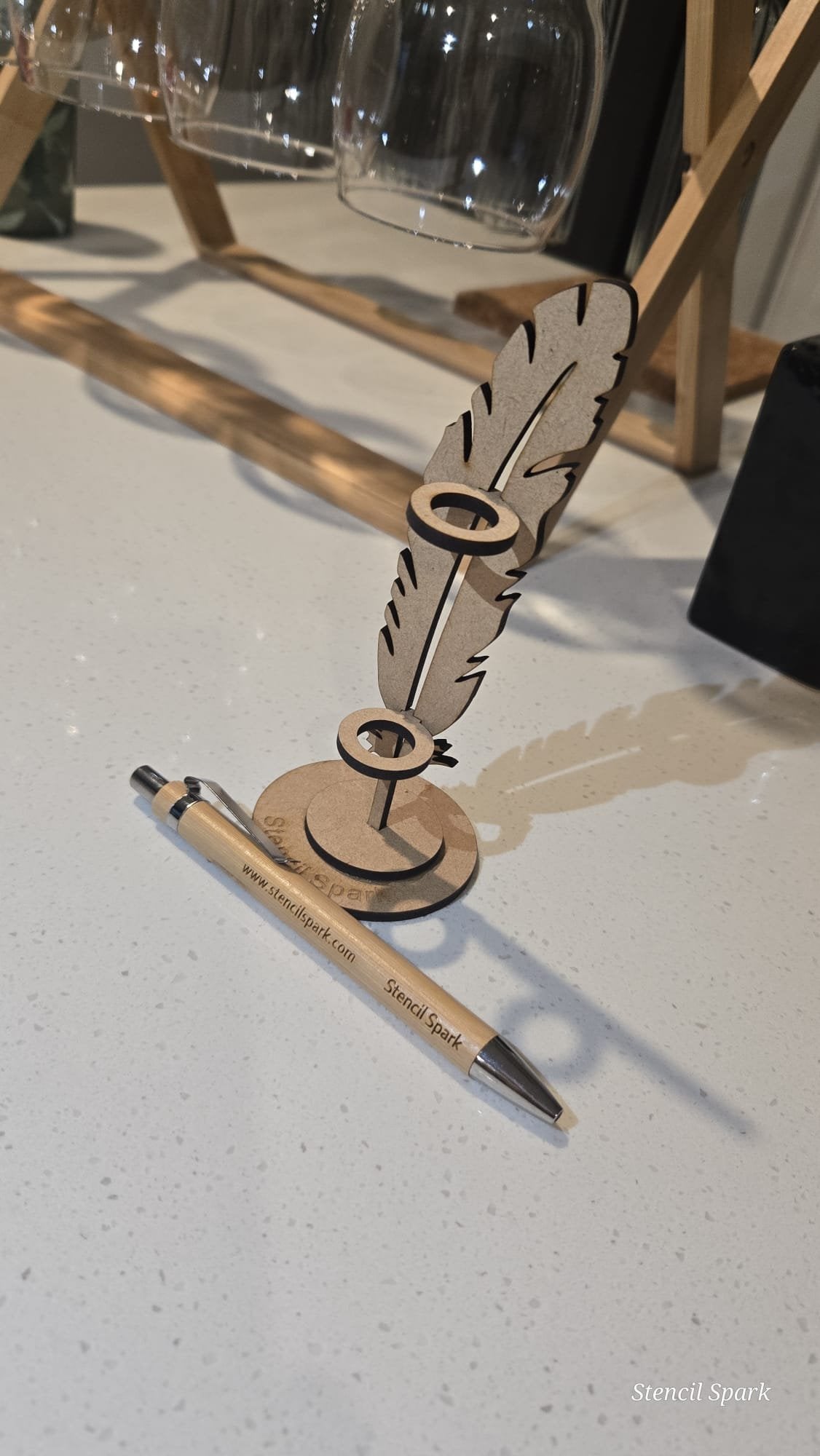 Personalise Bamboo Pen with Wooden Stand image 1