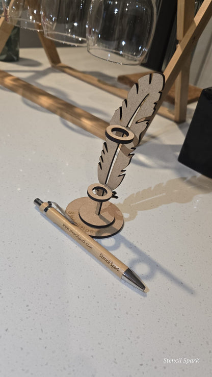 Personalise Bamboo Pen with Wooden Stand image 1