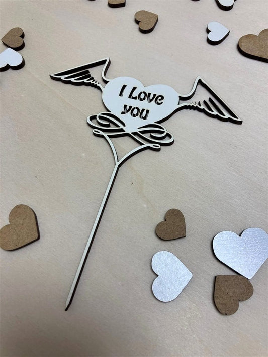 Laser Cut "I Love You" Heart with Wings Cake Topper image 0