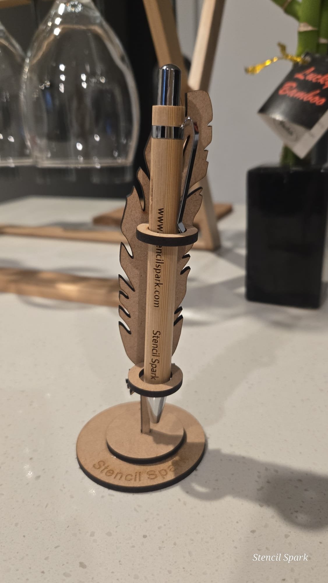 Personalise Bamboo Pen with Wooden Stand image 2
