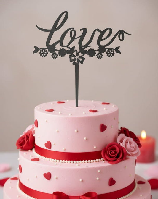 Laser Cut Floral Love Cake Topper image 0