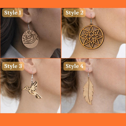 Laser-Cut Basswood Earrings • 16 Styles • Lightweight Dangle Jewelry image 1