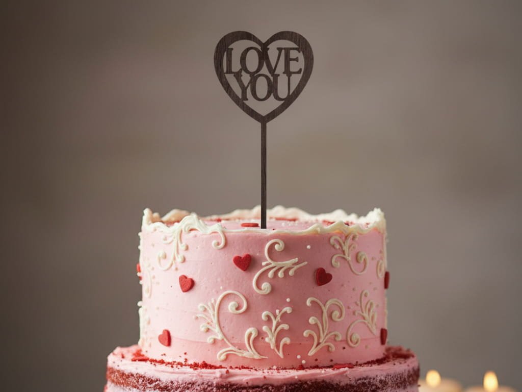 Laser Cut "Love You" Heart Cake Topper image 0