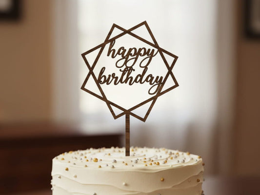 Laser Cut Wooden "happy birthday" Cake Topper image 0