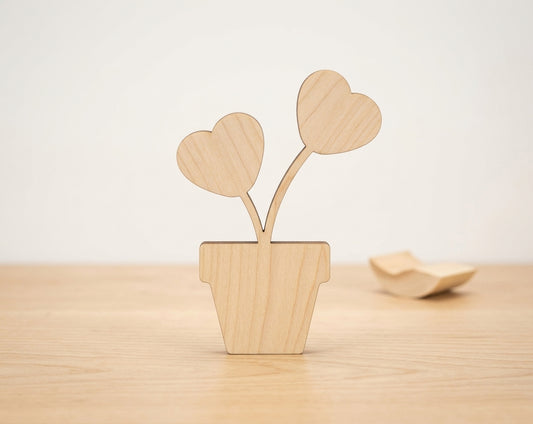 Two Heart-Leaf Plant Pot Wooden Cut-Out – Basswood