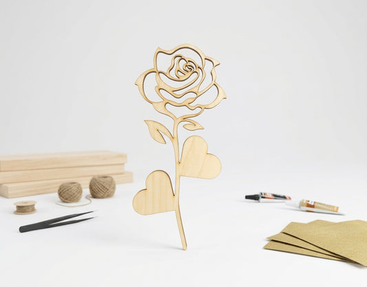 Rose & Hearts Wooden Craft Cut-Out – Basswood