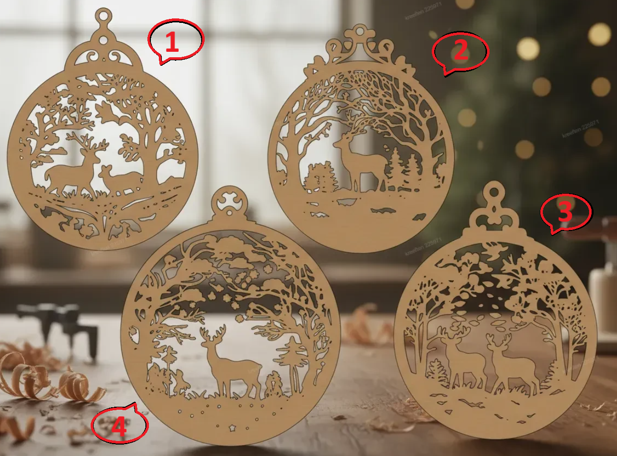4x Deer Ornaments (1 Set)