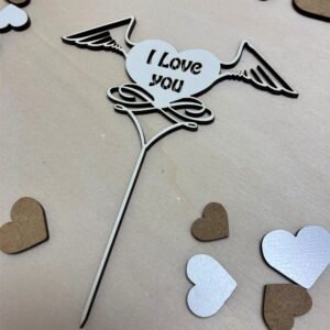 Laser Cut "I Love You" Heart with Wings Cake Topper