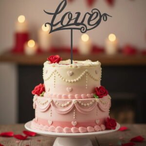 Laser Cut Wood "LOVE" Cake Topper