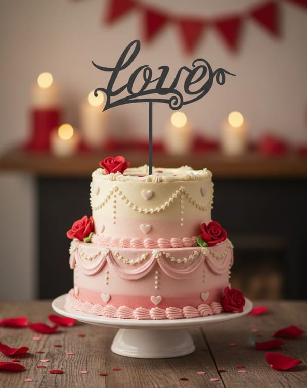 Laser Cut Wood "LOVE" Cake Topper
