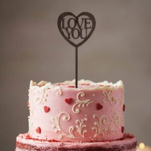 Laser Cut "Love You" Heart Cake Topper