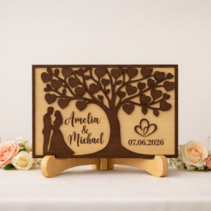 Personalise Wooden Wedding Table Sign with Tree and Couple Design