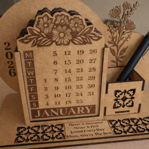 Wooden calendar with custom message and dates
